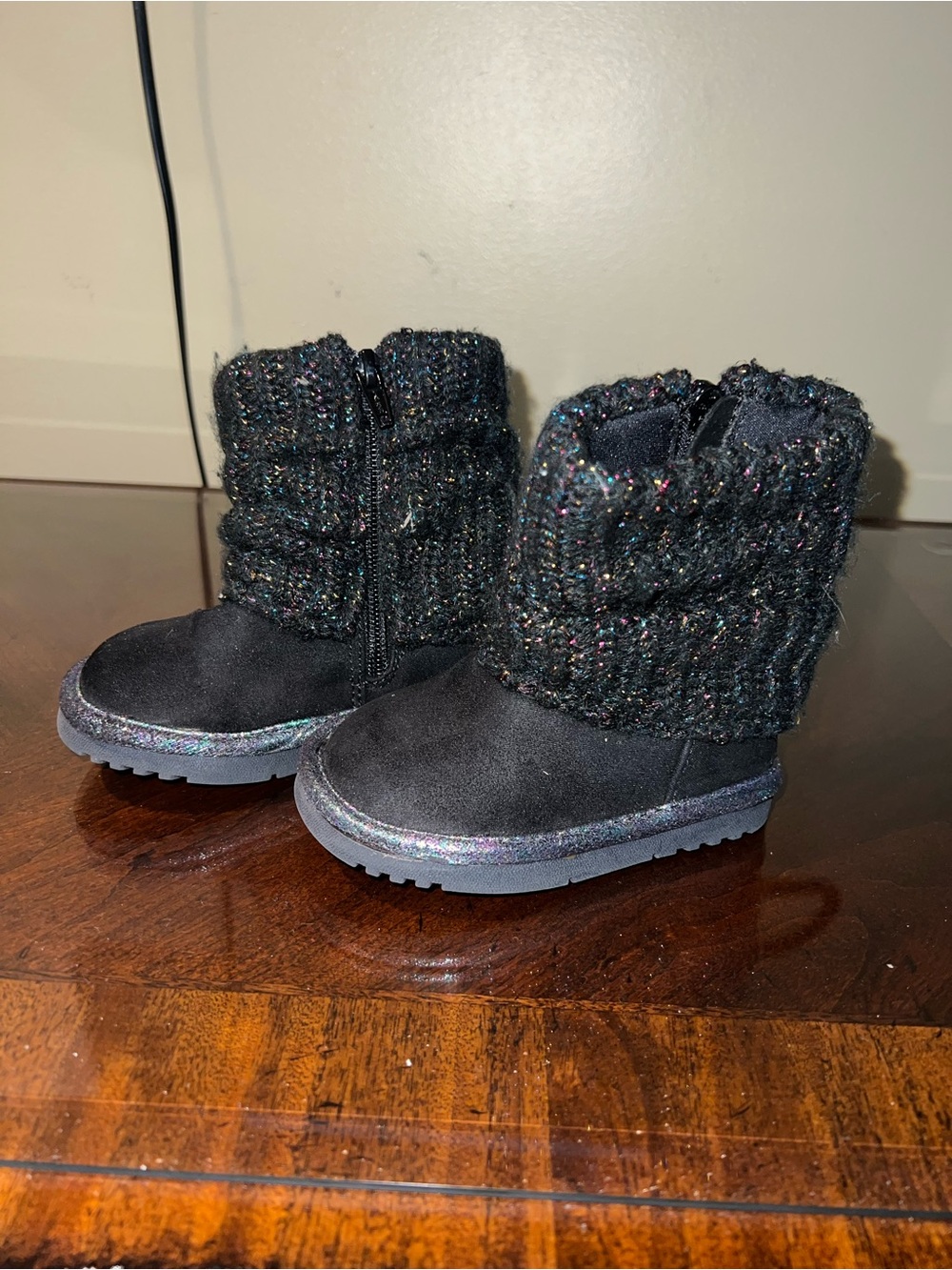 Kohl's Black Sparkle Knit Cuff Kids Boots